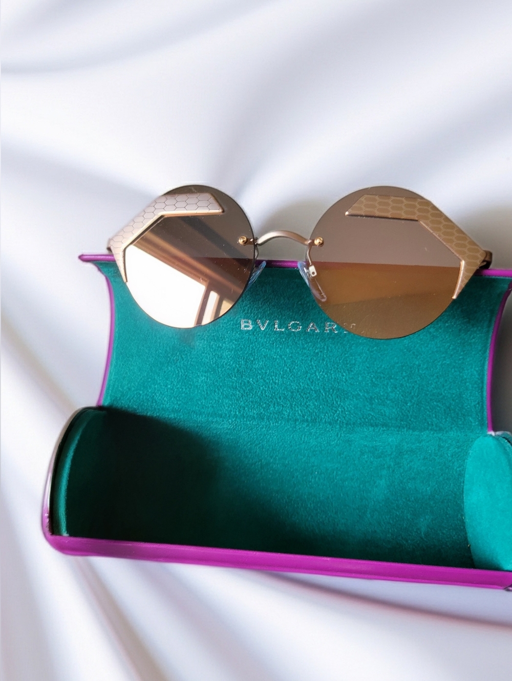 BVLGARI SERPENTEYES Brushed Gold Orange Metal Round Scales Sunglasses